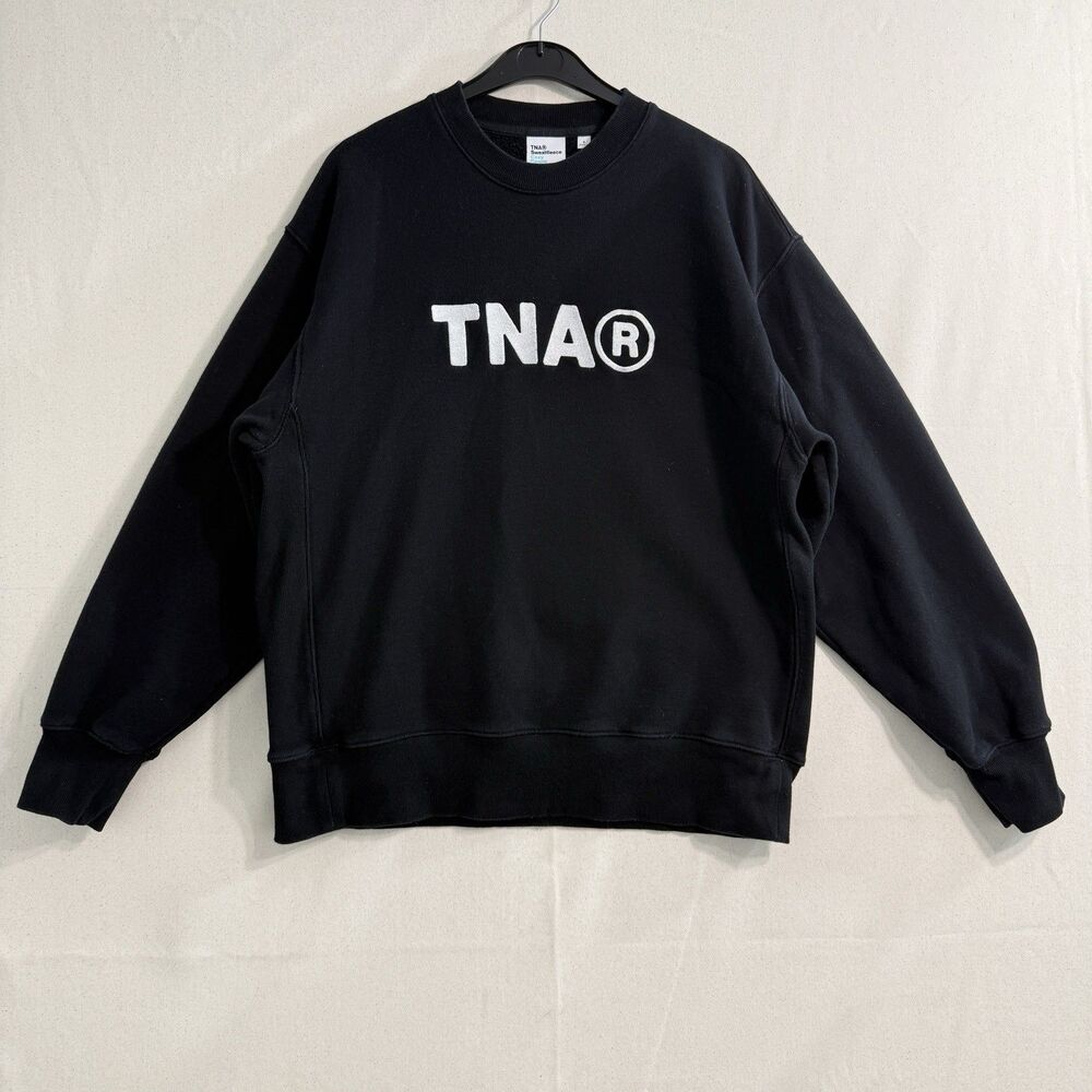 TNA Sweatfleece Cozy Fleece Boyfriend Fit Crew Neck Sweatshirt Black Small